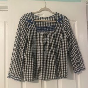 J Crew long sleeve gingham peasant top size M